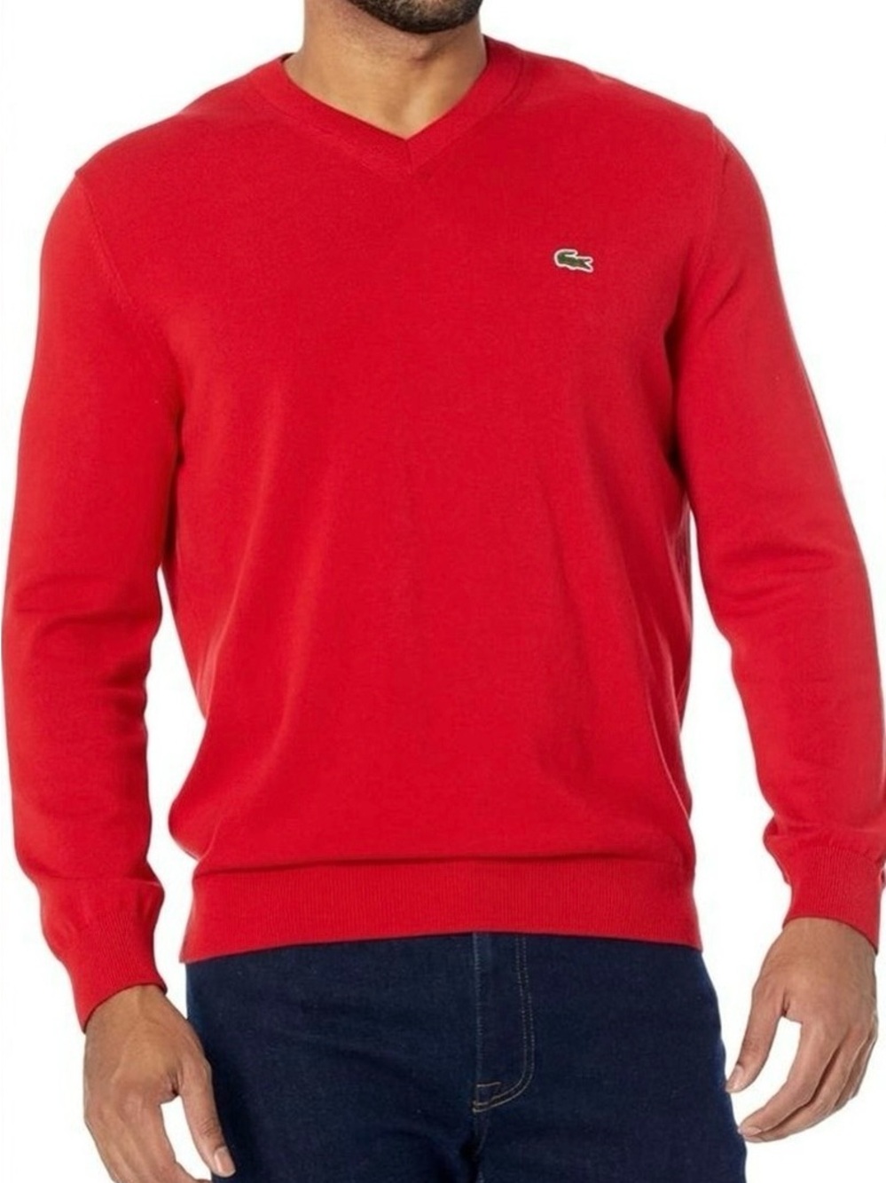 Lacoste Men's V-Neck Red Sweater, Size M